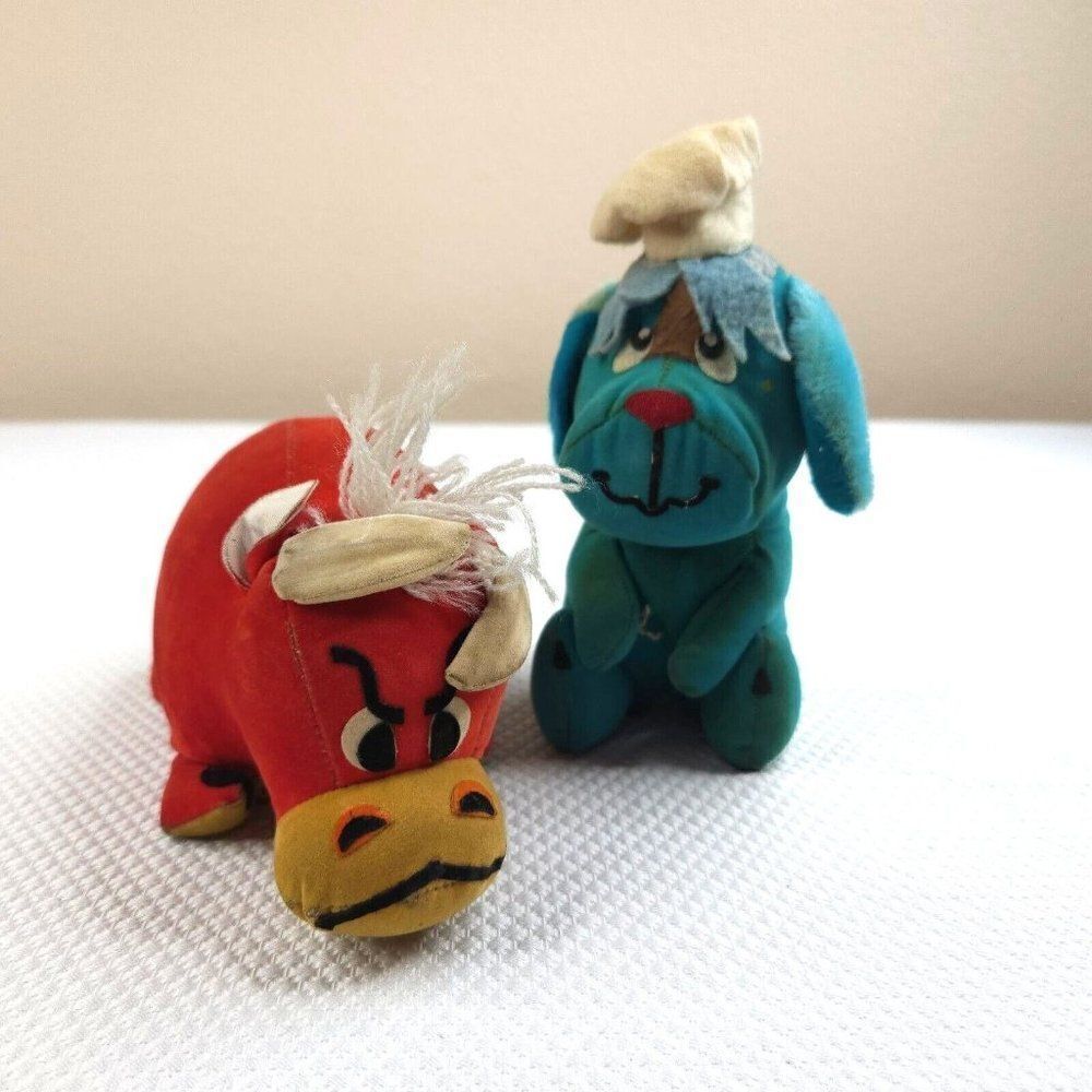 Vintage 50s Dakin Dream Pets Red Bull Blue Dog Chef Hat Lot of 2
